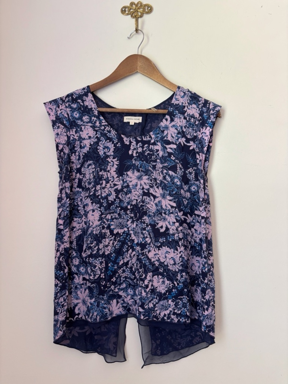 Rebecca Taylor Blue Floral Silk Split Back Tank Top Sz 2